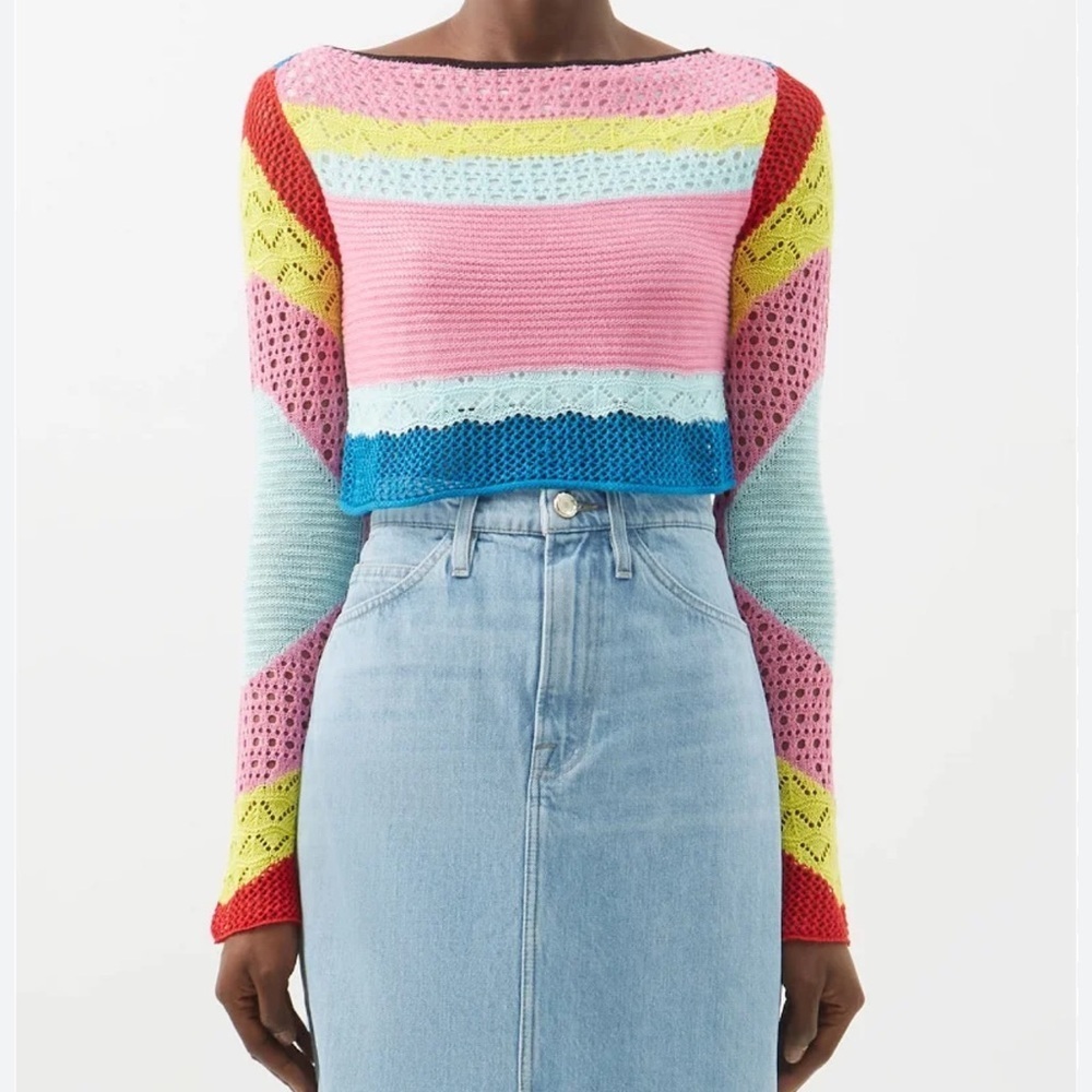 NWT STAUD Limousin Stripe Crochet Back Cutout Multicolor Crop Top size XS